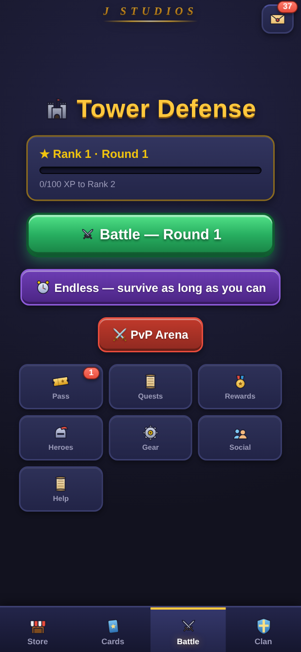 The Tower Defense home screen